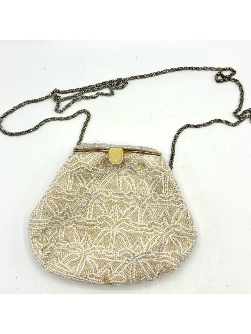 Carlo Fellini Clutch Purse Handbag White & Cream Beaded